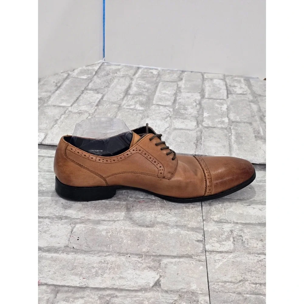 Alfani Platinum‎ Men's Leather Dress Shoes Size 11 M Dark Tan Denver Almond Toe